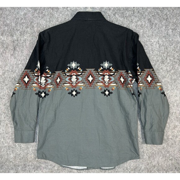Panhandle Boys Western Rodeo Bull Skull Gray Snap Shirt Sz L 14 Long Sleeve - Picture 3 of 8